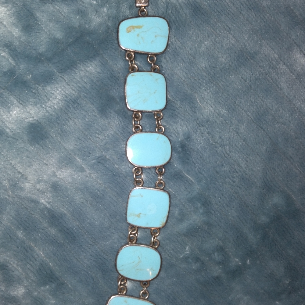 FAS 925 sterling & turquoise block link bracelet